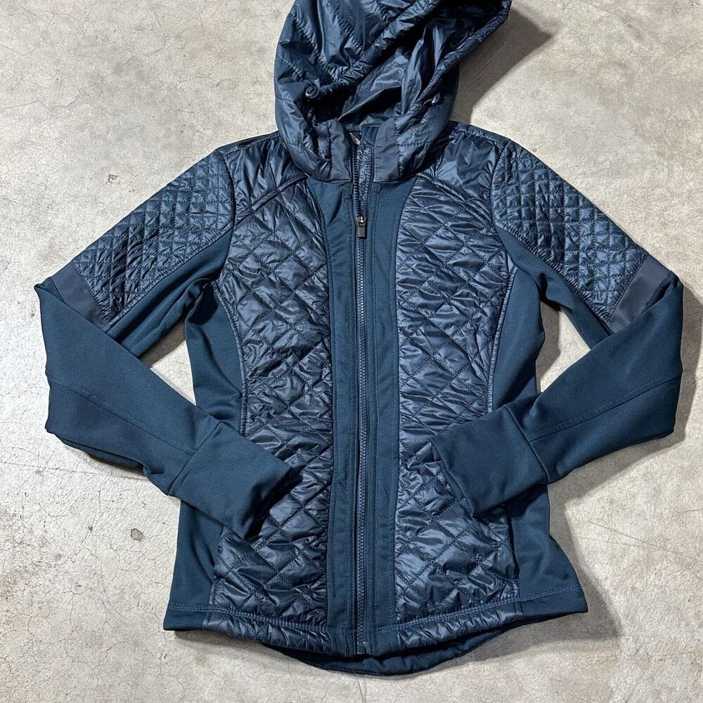 Athleta Rock Springs Quilted Hoodie Jacket Womens Small Green Stretch Hooded